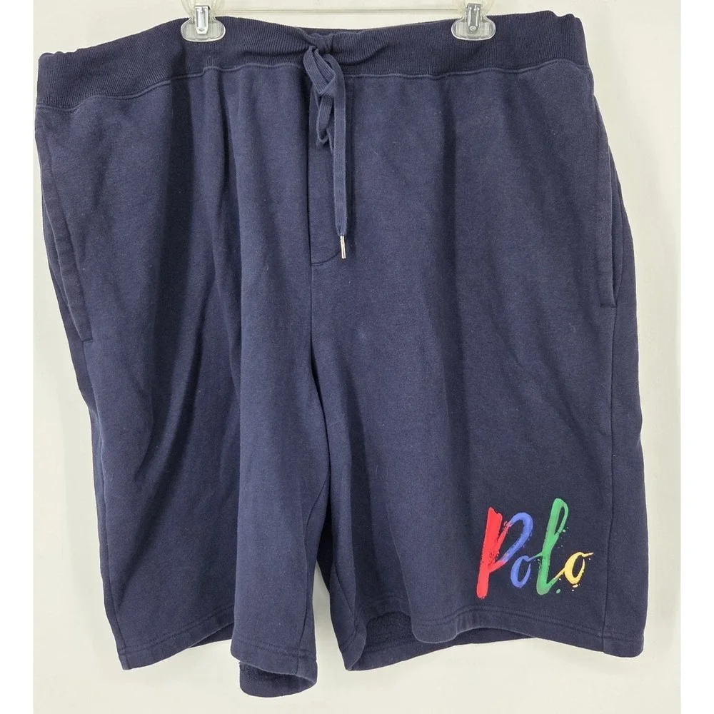 Polo Ralph Lauren‎ Mens Fleece Navy Blue Shorts Size 4XLT Polo Spellout EUC